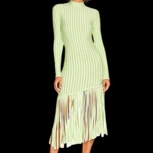 Ronny Kobo Lime Green Adkins Knit Fringe Dress